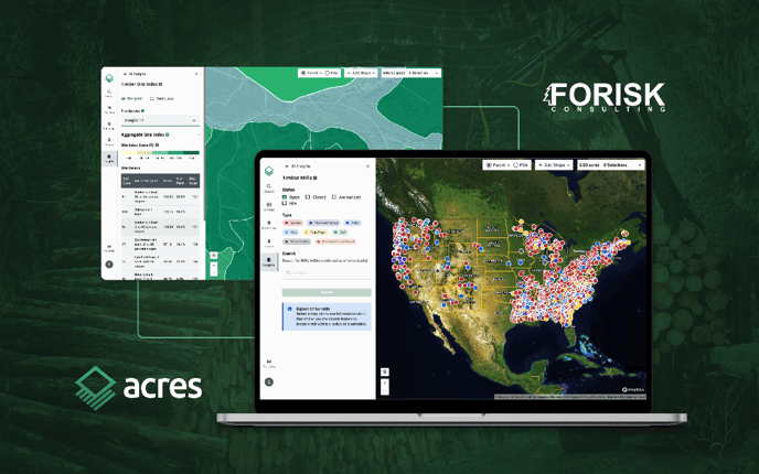 Acres screenshot and partner with Forisk to present timber data.