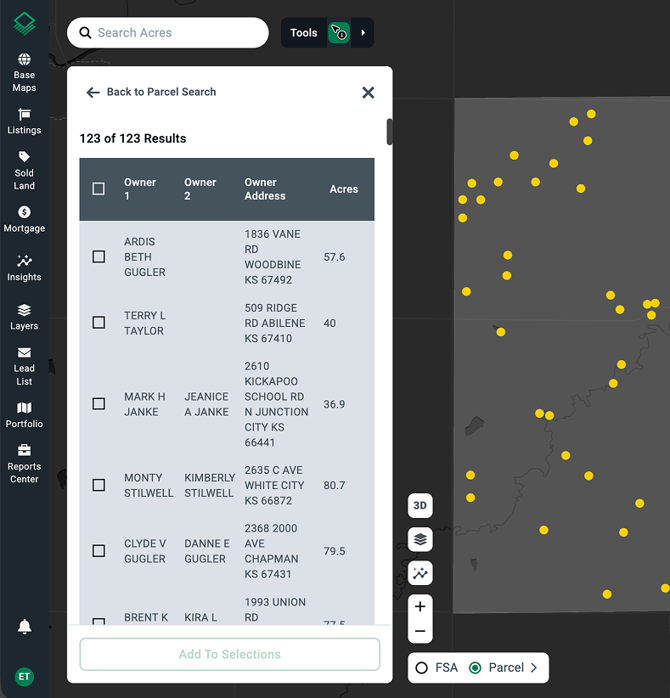 Parcel Search Results List