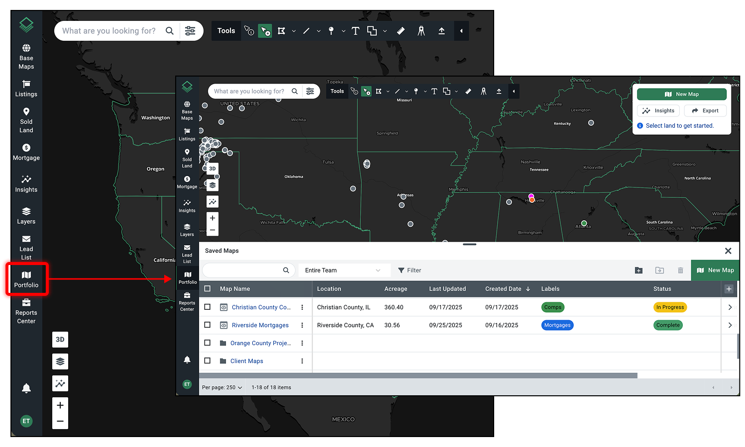 View Your Portfolio of Saved Maps