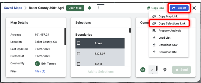 Reports Export Selections Link From Portfolio