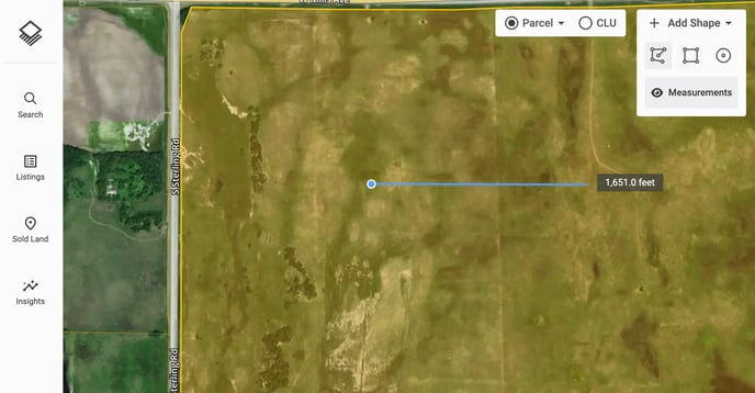 Screenshot of drawing a line on Acres.com
