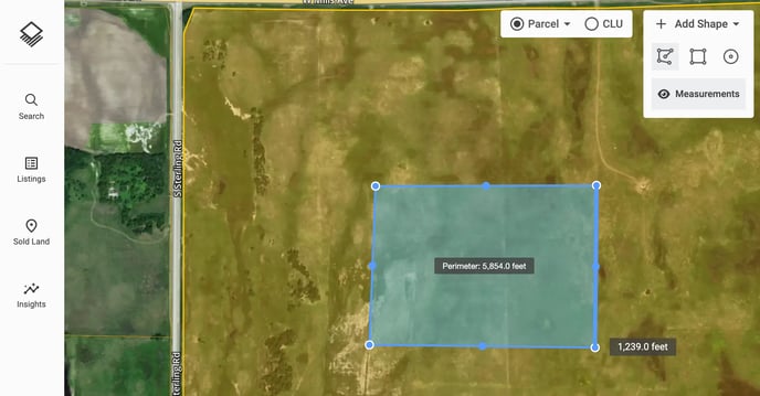 Screenshot of clicking on a shape and displaying perimeter in feet.