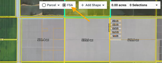 Screenshot on how to select FSA on Acres.