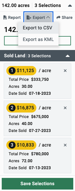Screenshot of sales data window, highlighting export button.