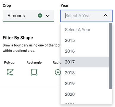 Select a crop and year from the dropdown menu.