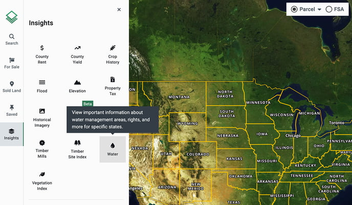 Screenshot of the water insights highlighted on Acres