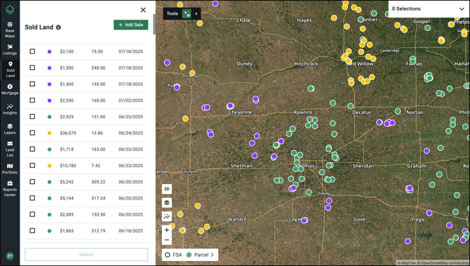Sold Land - List and Map
