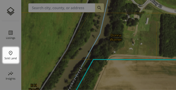 Screenshot of where to find "sold land layer" on Acres.co
